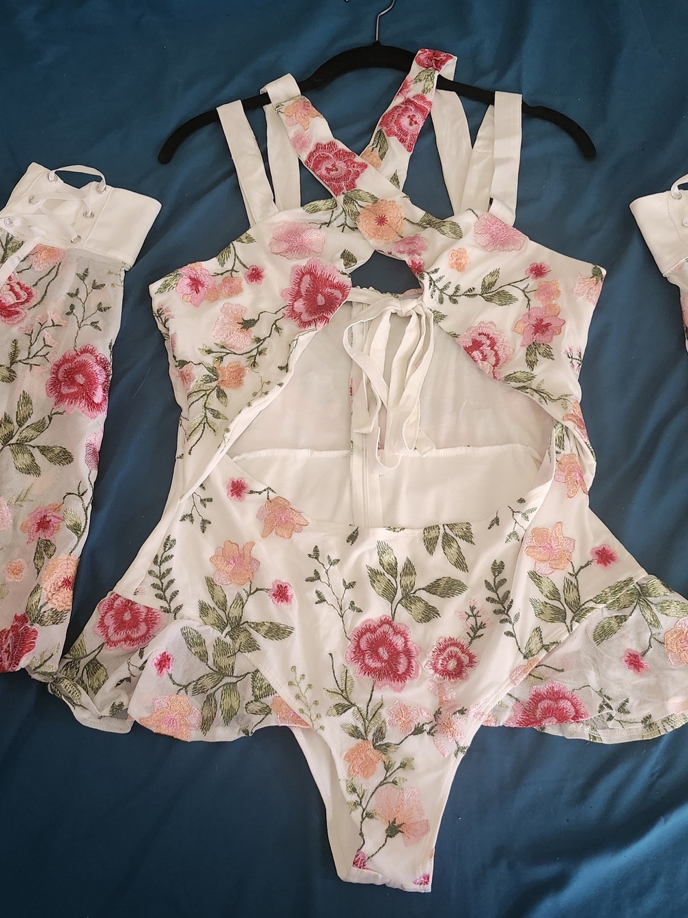 White Floral Festival Bodysuit w/ Bell Sleeves